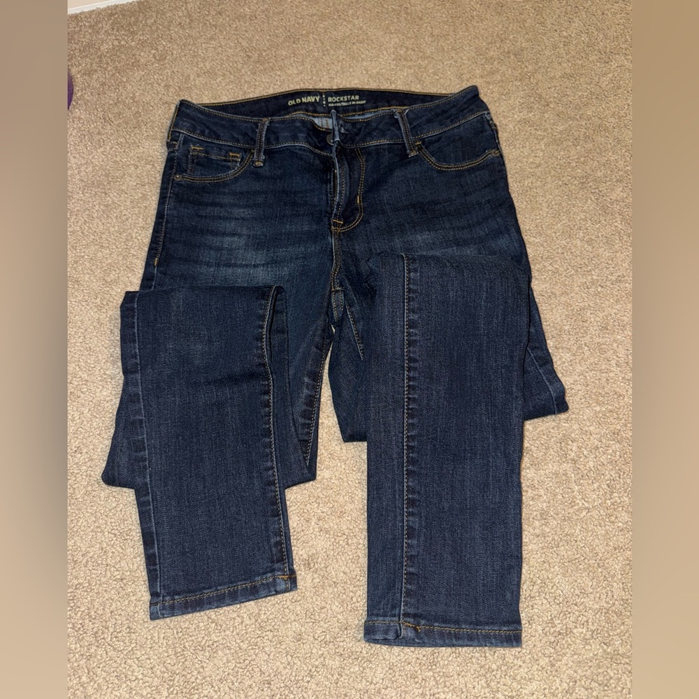 Old Navy Women's Dark Blue Jeans Rockstar Mid-Rise